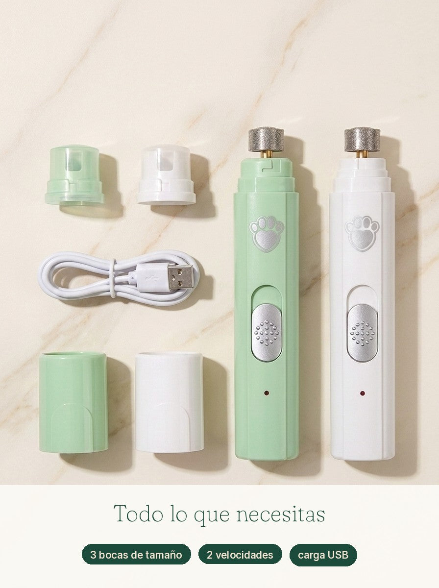 Contenido del pack: lima de uñas eléctrica con 3 bocas de tamaño, 2 velocidades y carga USB